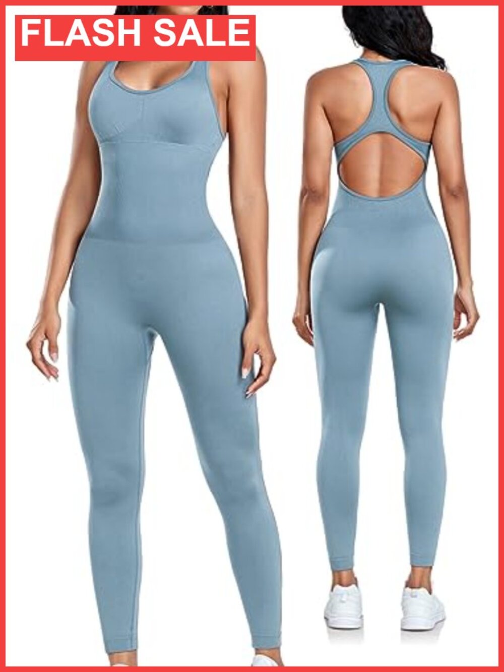 Seamless Racerback Workout Jumpsuit Tummy Control Padded Bodycon